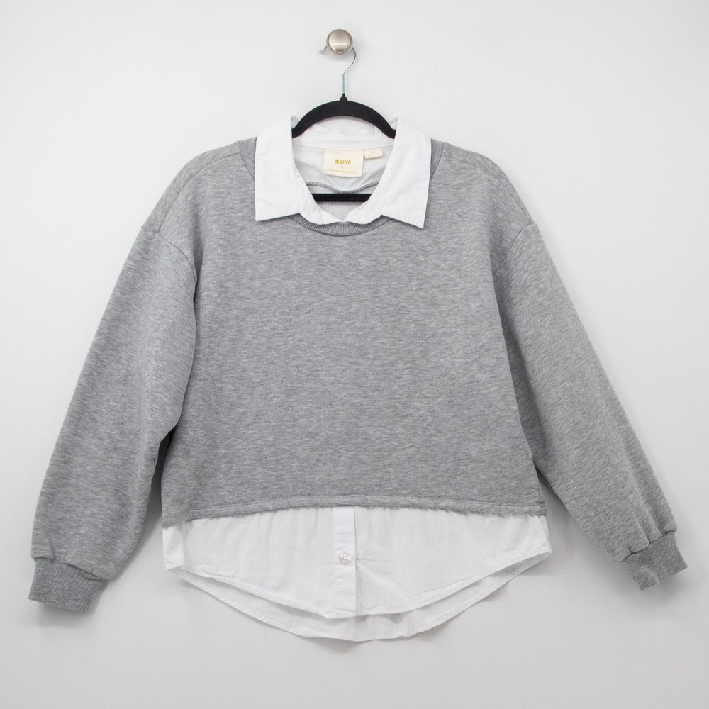 Maeve Anthropologie Layered Sweatshirt Women Small Grey White Preppy Minimalist